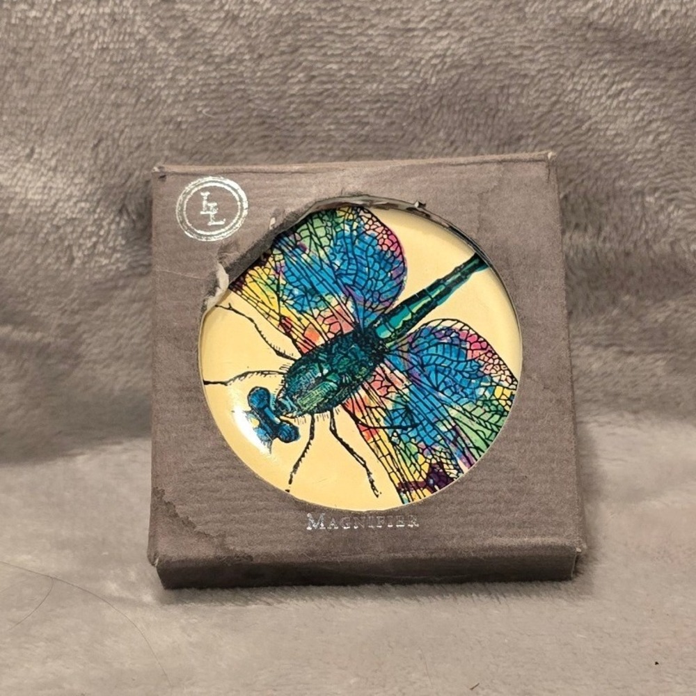 Punch Studio Dragonfly Pocket Magnifier Dual Lens Silver Tone Folding Compact